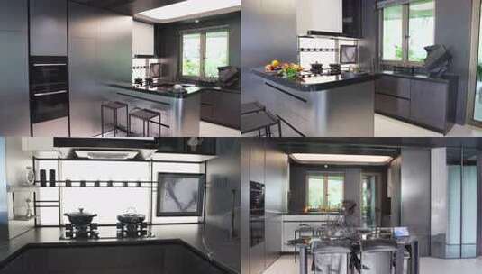 现代风格厨房灶台及橱柜展示高清在线视频素材下载