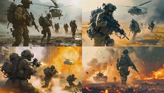 步兵 军队 地面部队 空中支援 常规战争高清在线视频素材下载