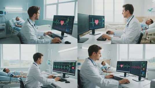 医生医院内查看病人心电图高清在线视频素材下载