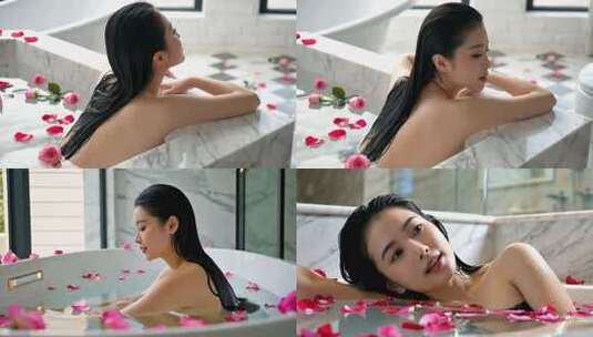 玫瑰花瓣浴的惬意时光高清在线视频素材下载
