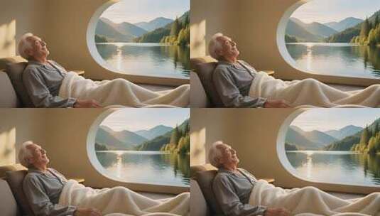 老人窗边惬意休憩高清在线视频素材下载