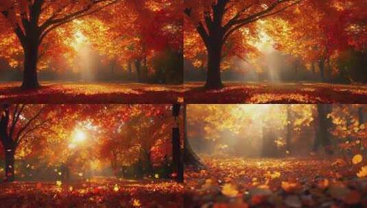 金色秋天秋分枫叶林阳光洒落唯美空镜高清在线视频素材下载