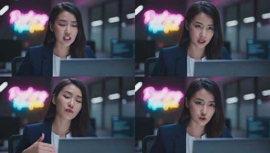 女商人办公时使用电脑画面高清在线视频素材下载