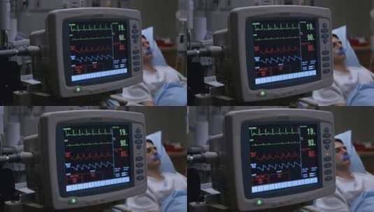 医院病房病人与心电监护仪高清在线视频素材下载