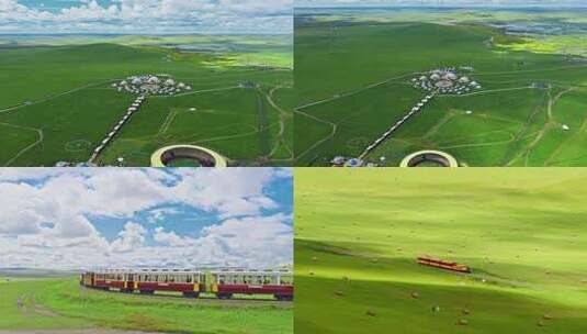 草原上行驶的火车全景高清在线视频素材下载