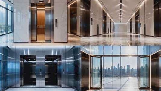 现代写字楼电梯厅 高端商务电梯走廊高清在线视频素材下载