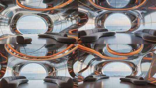 未来感室内海景空间高清在线视频素材下载