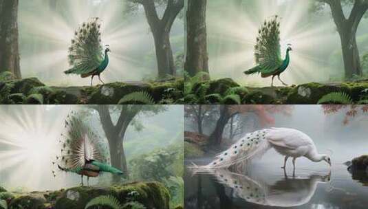 森林中开屏的孔雀高清在线视频素材下载