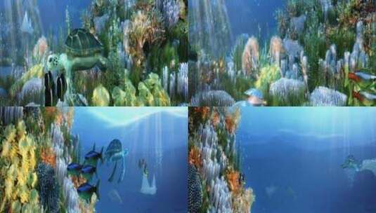 三维海底世界全息影像幻影成像全息投影餐厅高清在线视频素材下载
