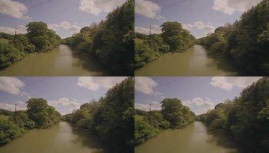 蓝天白云下的树林黄河高清在线视频素材下载
