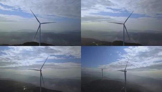 航拍高山风力发电机大风车高清在线视频素材下载