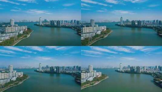 江西电力大楼（青山湖）大景航拍高清在线视频素材下载