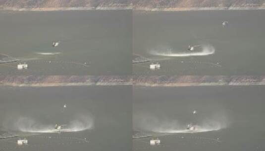航拍直升机在湖中抽水高清在线视频素材下载