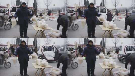 4k新春时节传统民俗炸爆米花销售摊位实拍高清在线视频素材下载