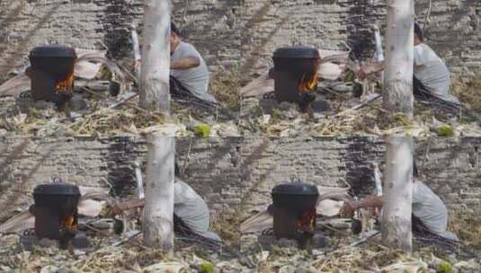 农村烧火煮饺子高清在线视频素材下载