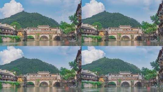 湖南湘西凤凰古城沱江虹桥延时摄影高清在线视频素材下载