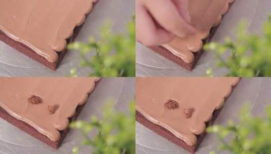西点师甜品师用裱花袋制作巧克力夹心蛋糕高清在线视频素材下载