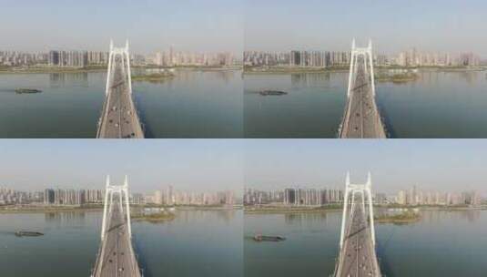 航拍湖南长沙湘江三汊矶大桥高清在线视频素材下载
