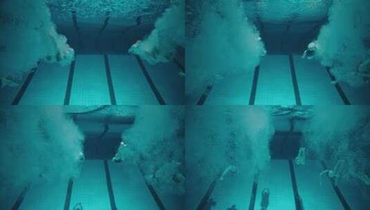 运动员进行花样游泳练习的慢动作镜头高清在线视频素材下载