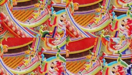 闽南传统建筑嵌瓷艺术特写高清在线视频素材下载