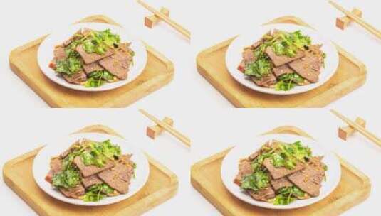 香菜拌牛肉美食菜品4k滑轨平移高清在线视频素材下载