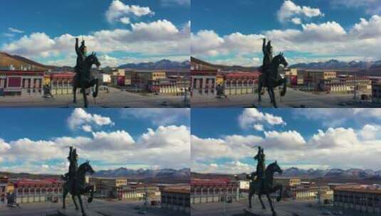 果洛州格萨尔王雕像高清在线视频素材下载