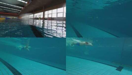 水下拍摄运动员迅速游过并蹬墙走高清在线视频素材下载