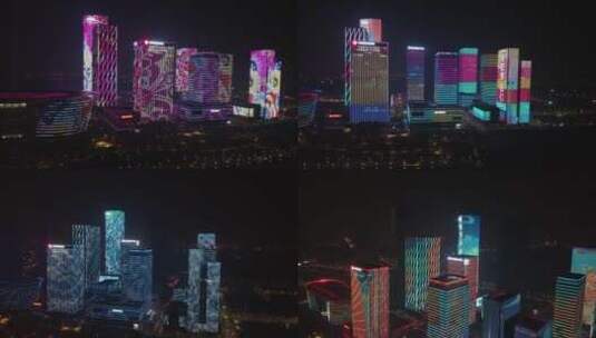 天津 宁河 夜景 商业街  航拍高清在线视频素材下载