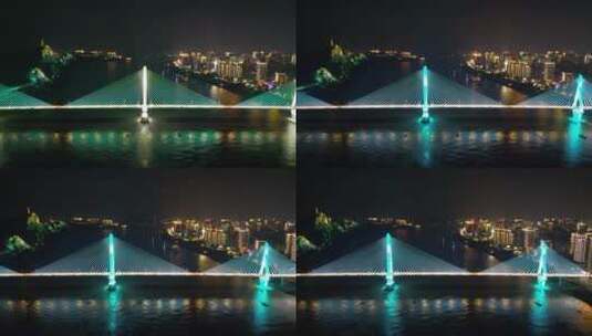城市航拍宜昌夷陵长江大桥夜景灯光秀高清在线视频素材下载