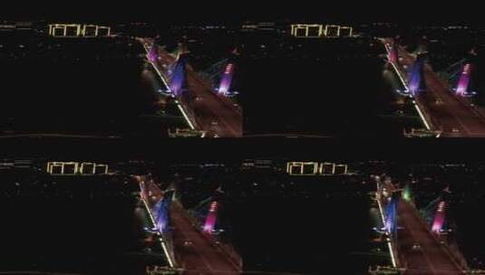航拍湖南益阳龙洲大桥夜景高清在线视频素材下载