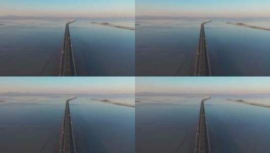 江苏省南京市石臼湖特大桥日落航拍高清在线视频素材下载