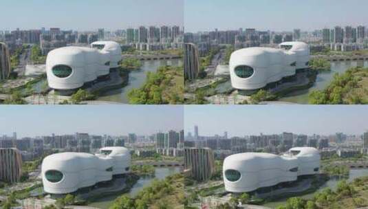 航拍杭州白马湖国际会展中心高清在线视频素材下载