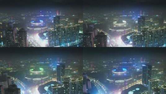 义乌市城市地标夜景风光4K航拍高清在线视频素材下载