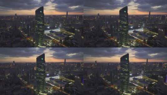 武汉恒隆广场日落环绕镜头高清在线视频素材下载
