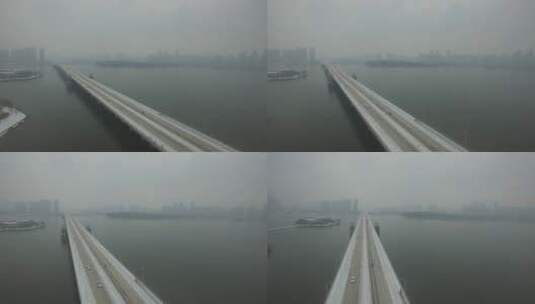 航拍武汉光谷大桥冬天高清在线视频素材下载