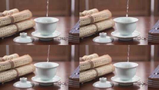 古代文人在书房里冲茶泡茶沏茶高清在线视频素材下载