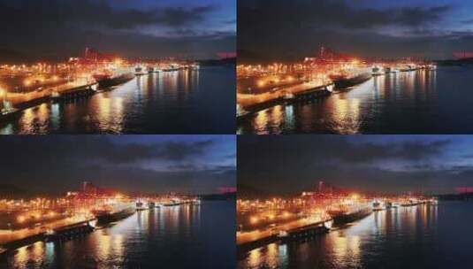 航拍夜晚宁波北仑集装箱码头高清在线视频素材下载