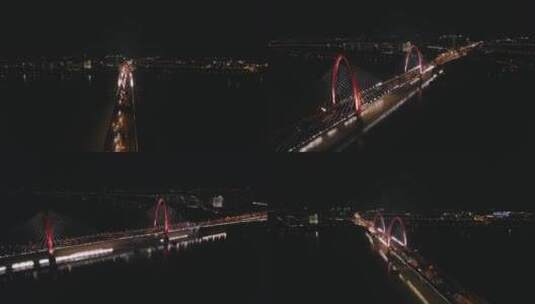 杭州_之江大桥（钱江七桥）航拍_夜景高清在线视频素材下载
