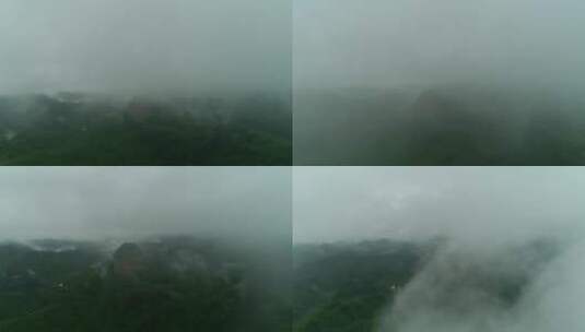烟雨笼罩下的甘肃麦积山石窟高清在线视频素材下载