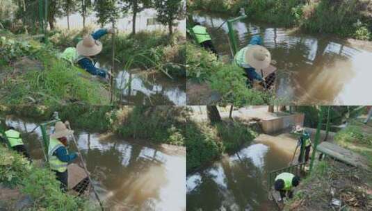 清理河道水面巡河员志愿者高清在线视频素材下载