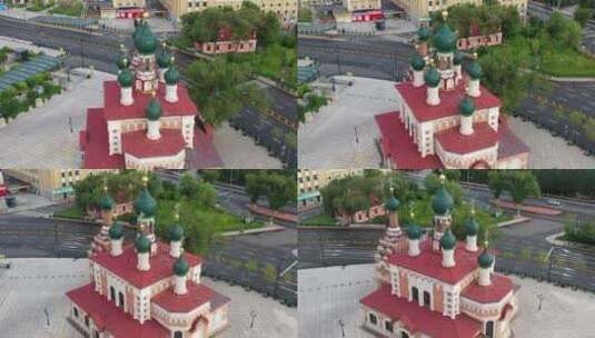 哈尔滨圣伊维尔教堂航拍4K视频高清在线视频素材下载
