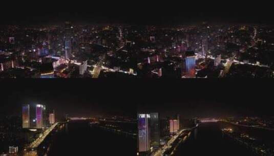 长沙夜景航拍IFS国金中心高清在线视频素材下载