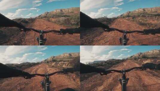 第一视角拍摄山地骑行自行车高清在线视频素材下载