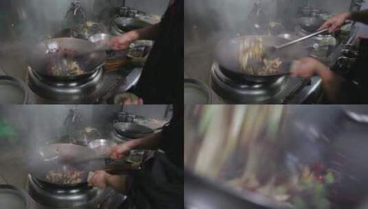 中餐下料葱姜蒜翻炒制作干锅牛蛙高清在线视频素材下载