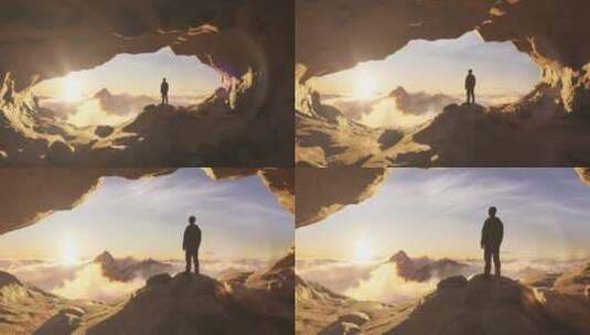 一个人站在山洞向外看高清在线视频素材下载