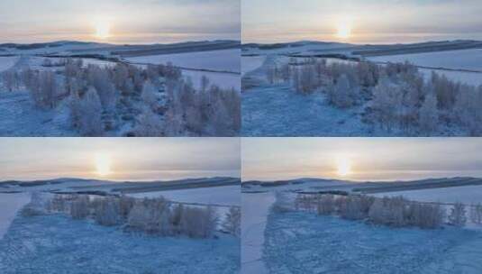 远山丘陵雪野雾凇夕阳高清在线视频素材下载