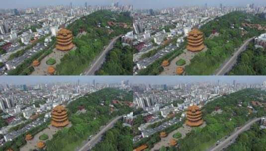 武汉城市标志性建筑黄鹤楼航拍老素材高清在线视频素材下载