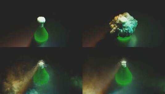 发光的绿色液体从烧瓶里冒出来高清在线视频素材下载