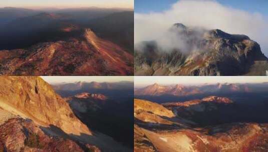 日照金山晚霞群山夕阳唯美航拍高清在线视频素材下载