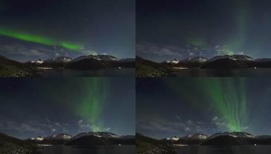 北极光在挪威群山上方的天空中翩翩起舞4K高清在线视频素材下载